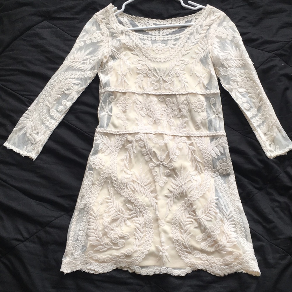 White mesh embroidered dress